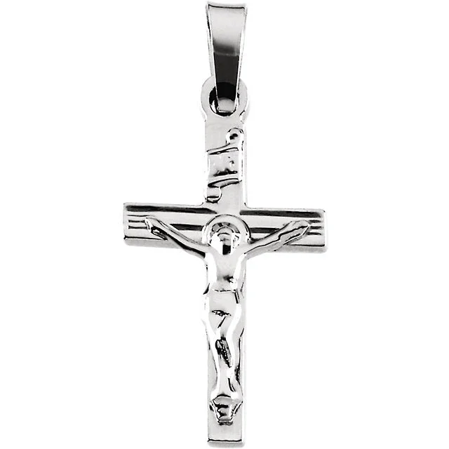 trendy silver pendant necklace for men -Carved INRI Crucifix Cross Pendant in Solid 14 Karat White Gold