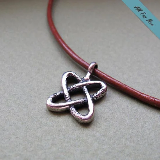 celestial crystal pendant necklace gold -Celtic Pendant for Men - Brown Leather Necklace