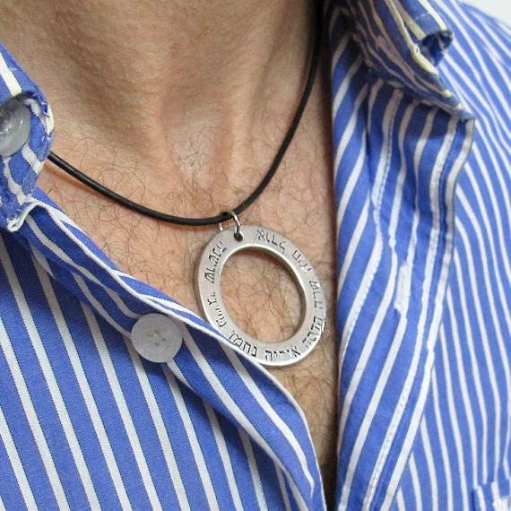 simple pendant necklace with star -Circle Pendant - Leather Quote Necklace - Men's Necklace