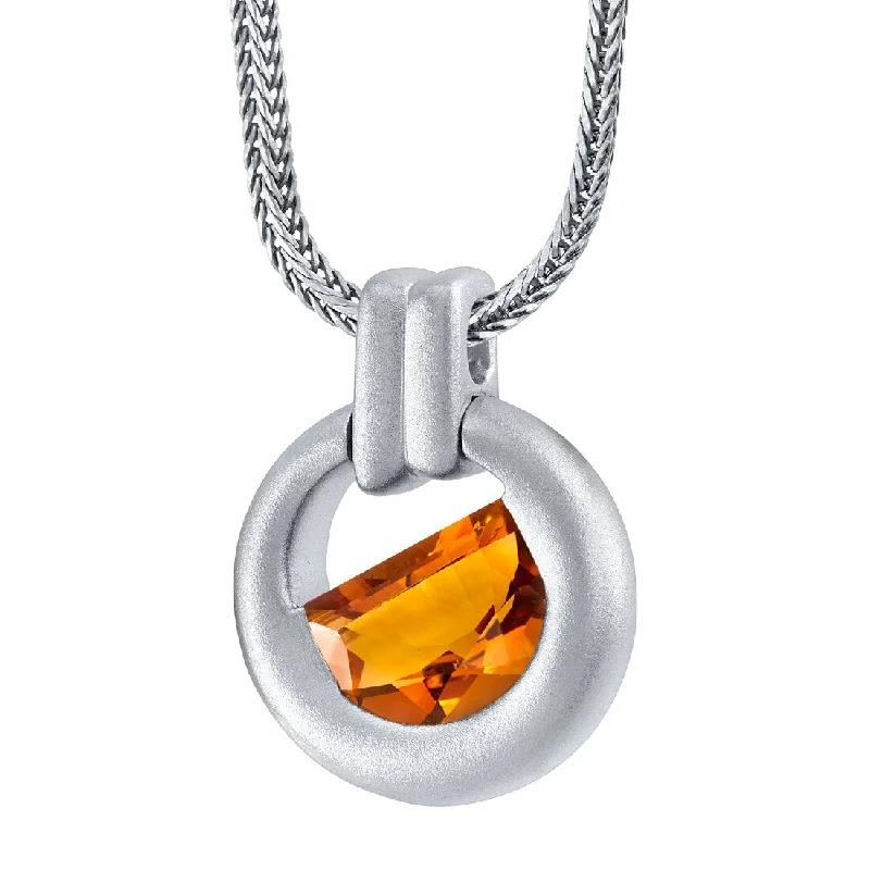 engraved gemstone pendant necklace gold -Half Moon Shape Citrine Amulet Pendant Necklace for Men Sterling Silver 3 Carats