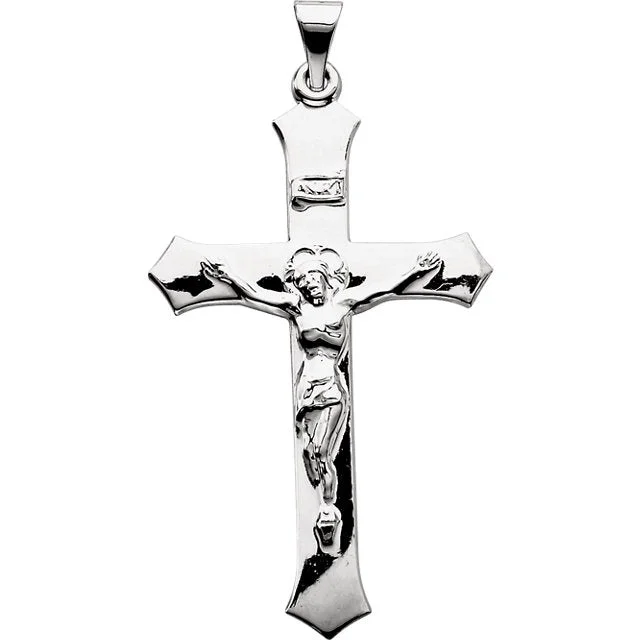 simple pendant necklace for men -Clechee INRI Crucifix Cross Pendant in Solid 14 Karat White Gold 39 X 25 MM