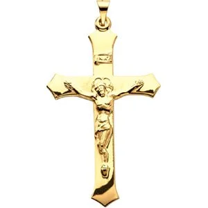 personalized pendant necklace with crystal -Clechee INRI Crucifix Cross Pendant in Solid 14 Karat Yellow Gold 39 X 25 MM