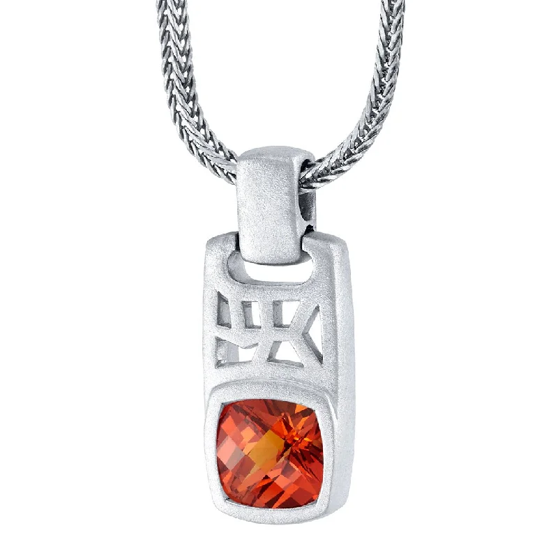 personalized pendant necklace with photo -Cushion Cut Padparadscha Sapphire Tag Pendant Necklace for Men Sterling Silver 4.50 Carats