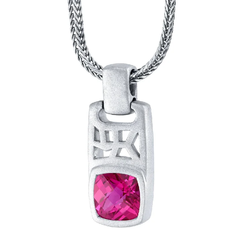 long bar pendant necklace gold -Cushion Cut Ruby Tag Pendant Necklace for Men Sterling Silver 4.25 Carats