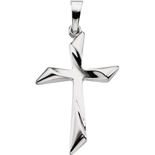 custom nameplate pendant necklace silver -Dazzling Holy Hollow Cross in Solid 14 Karat White Gold