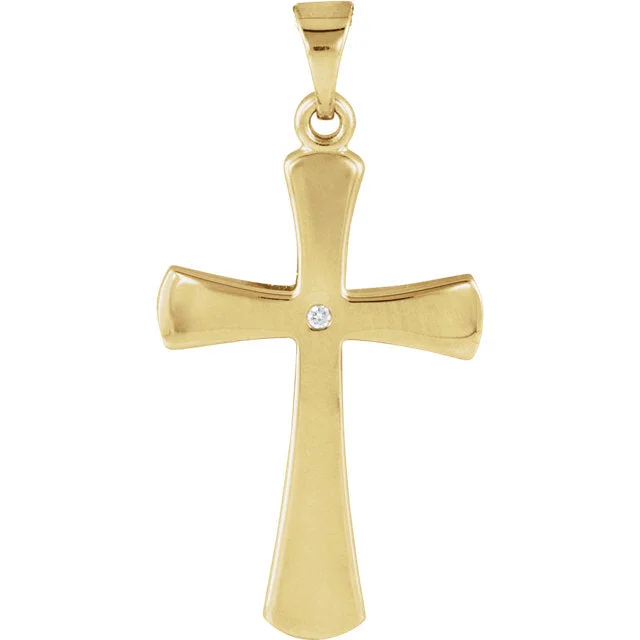 custom pendant necklace with name -Diamond Solitaire Clechee Cross in Solid 14 Karat Yellow Gold 21 X 14 MM