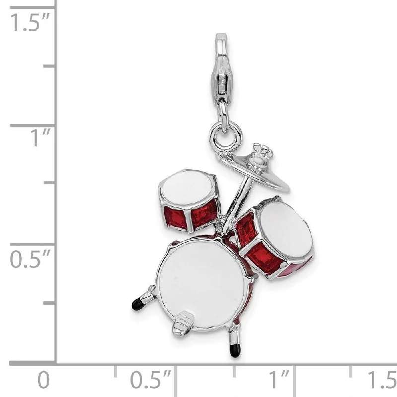 celestial crystal pendant necklace gold -Diamond2Deal 925 Sterling Silver 3-D Enameled Drum Set Lobster Clasp Pendant (L- 43 mm, W- 20 mm)