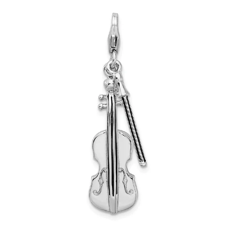 handmade silver pendant necklace -Diamond2Deal 925 Sterling Silver 3-D Violin and Antiqued Bow Lobster Clasp Pendant (L- 46 mm, W- 10 mm)