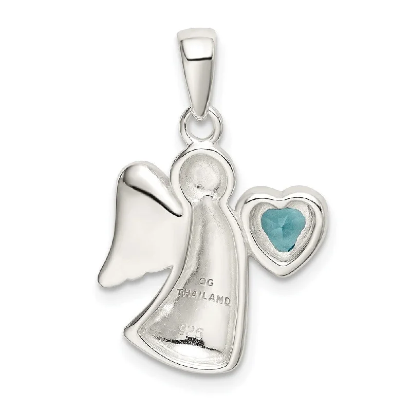 women’s gold pendant necklace with star -Diamond2Deal 925 Sterling Silver Angel with Light Blue CZ Heart Pendant (L- 25 mm, W- 15 mm)