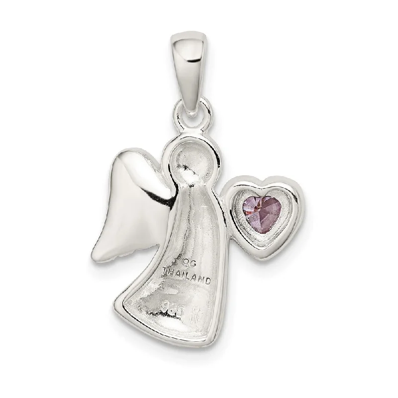 simple pendant necklace with star -Diamond2Deal 925 Sterling Silver Angel with Light Purple CZ Heart Pendant (L- 25 mm, W- 15 mm)