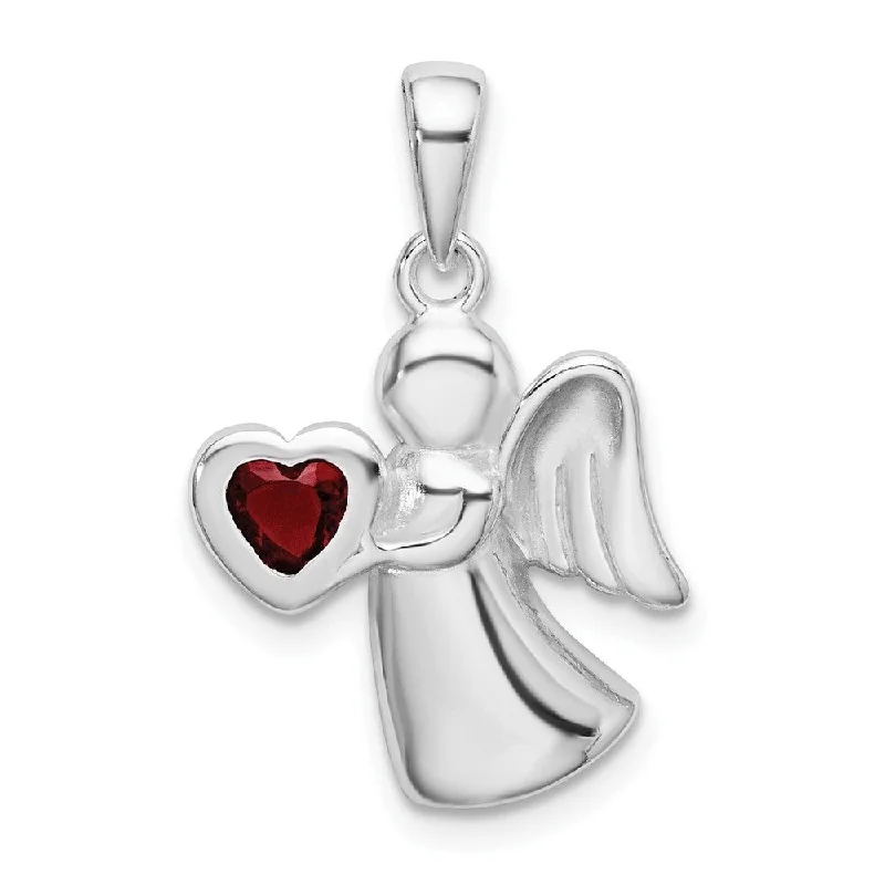 crystal pendant necklace for brides -Diamond2Deal 925 Sterling Silver Angel with Red CZ Heart Pendant (L- 25 mm, W- 15 mm)