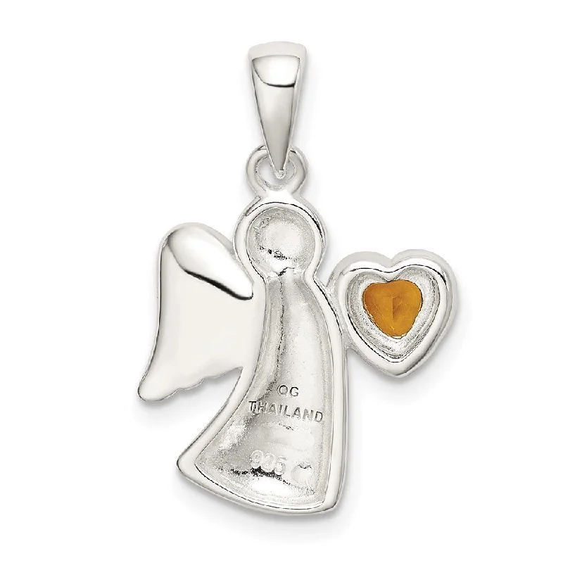 celestial star pendant necklace gold -Diamond2Deal 925 Sterling Silver Angel with Yellow CZ Heart Pendant (L- 25 mm, W- 15 mm)