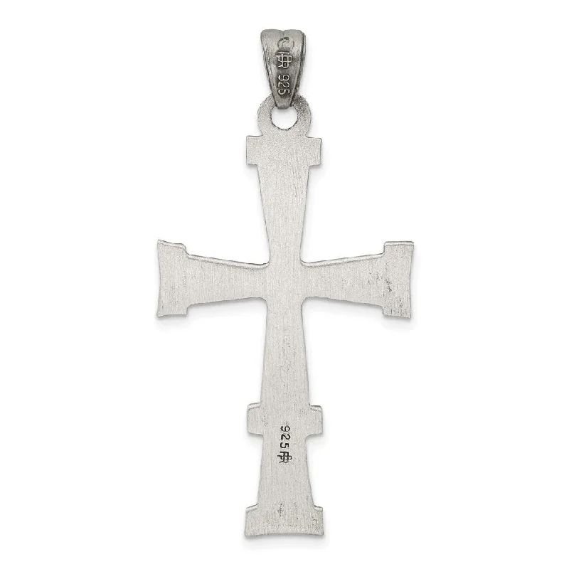 silver bar pendant necklace with initials -Diamond2Deal 925 Sterling Silver Antiqued Brushed Latin Cross Pendant