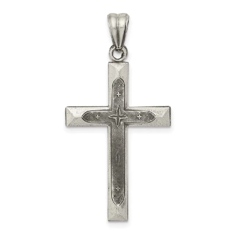 trendy heart pendant necklace silver -Diamond2Deal 925 Sterling Silver Antiqued Brushed Latin Cross Pendant