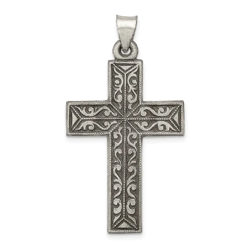 moonstone pendant necklace with charm -Diamond2Deal 925 Sterling Silver Antiqued Brushed Latin Cross Pendant