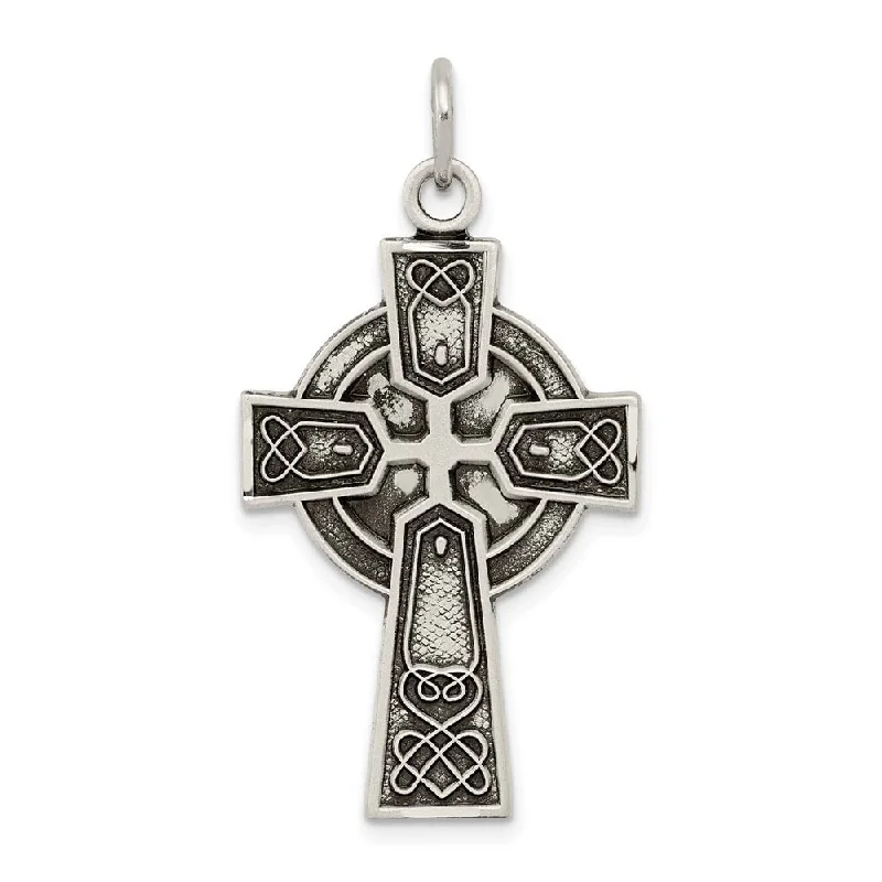 personalized pendant necklace with initials gold -Diamond2Deal 925 Sterling Silver Antiqued Satin Irish Cross Pendant (L- 33 mm, W- 20 mm)