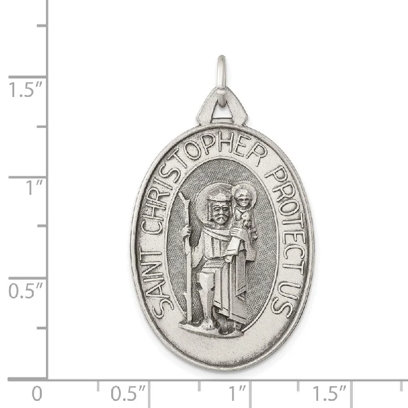 custom silver pendant necklace for men -Diamond2Deal 925 Sterling Silver Antiqued Satin St. Christopher Medal Pendant