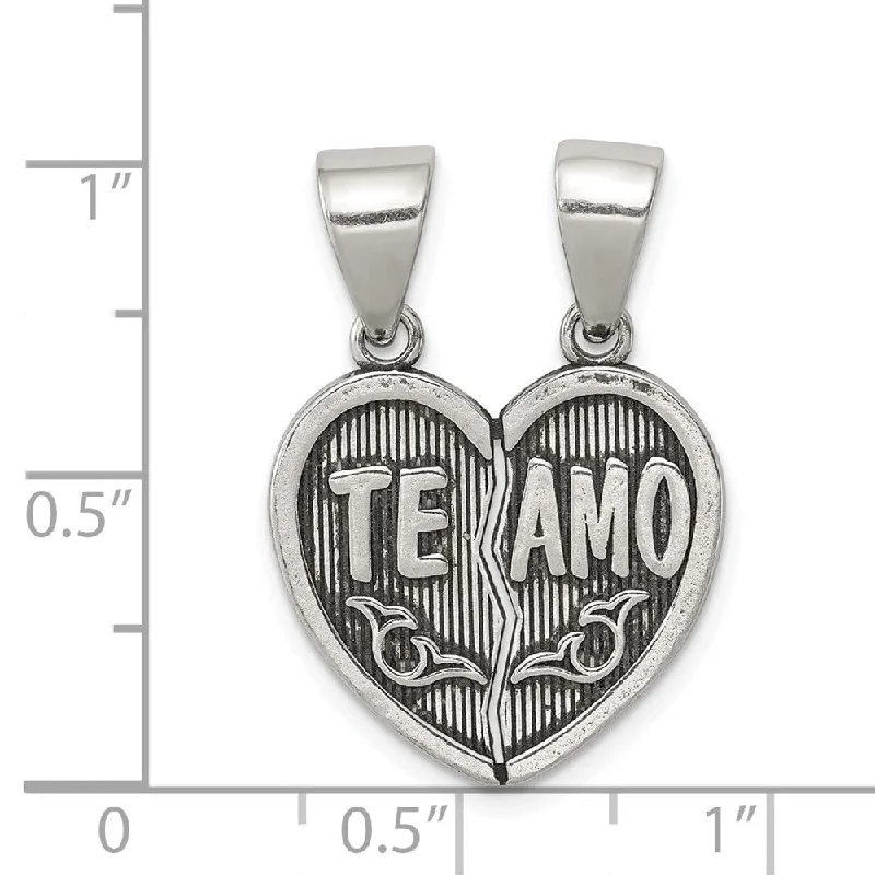 personalized star pendant necklace silver -Diamond2Deal 925 Sterling Silver Antiqued Teamo Break Apart Heart Pendant