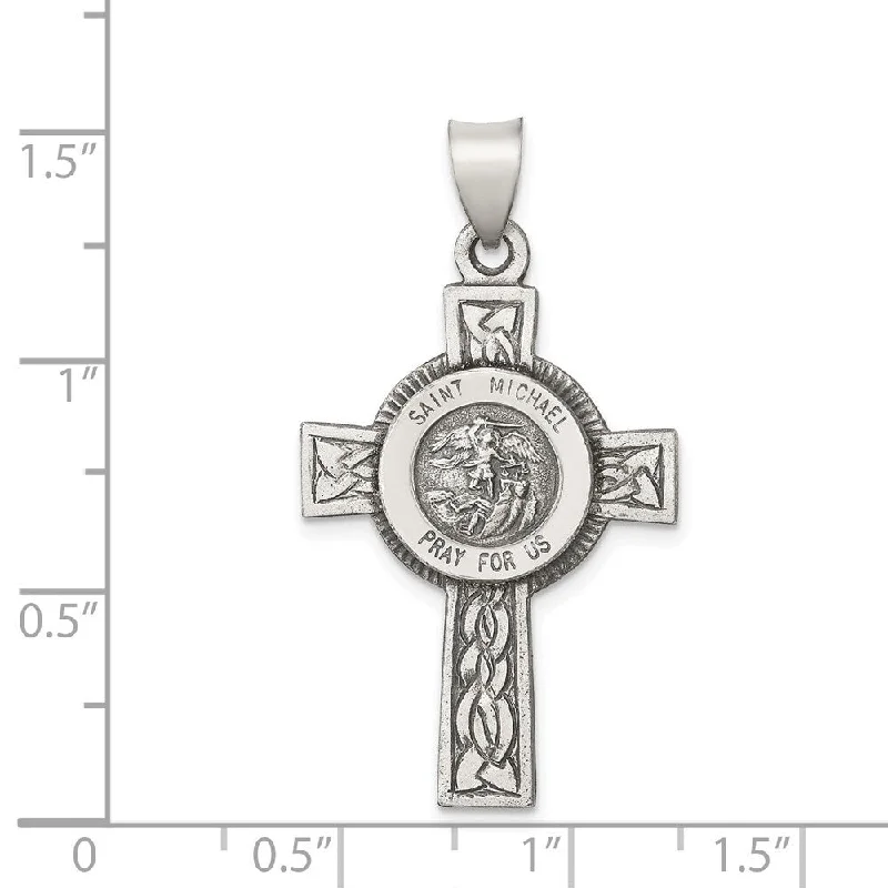 custom infinity pendant necklace silver -Diamond2Deal 925 Sterling Silver Antiqued, Textured and Polished St. Michael Pendant (L- 37.75 mm, W- 20.85 mm)