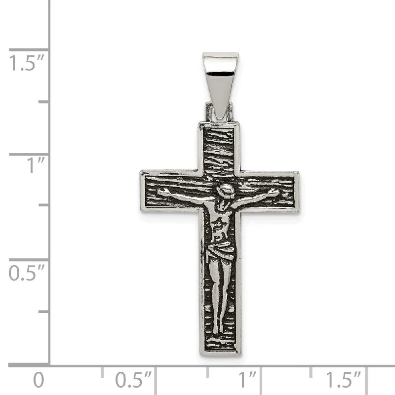 vintage silver pendant with initials -Diamond2Deal 925 Sterling Silver Antiqued Textured Crucifix Pendant (L- 36.75 mm, W- 19.25 mm)