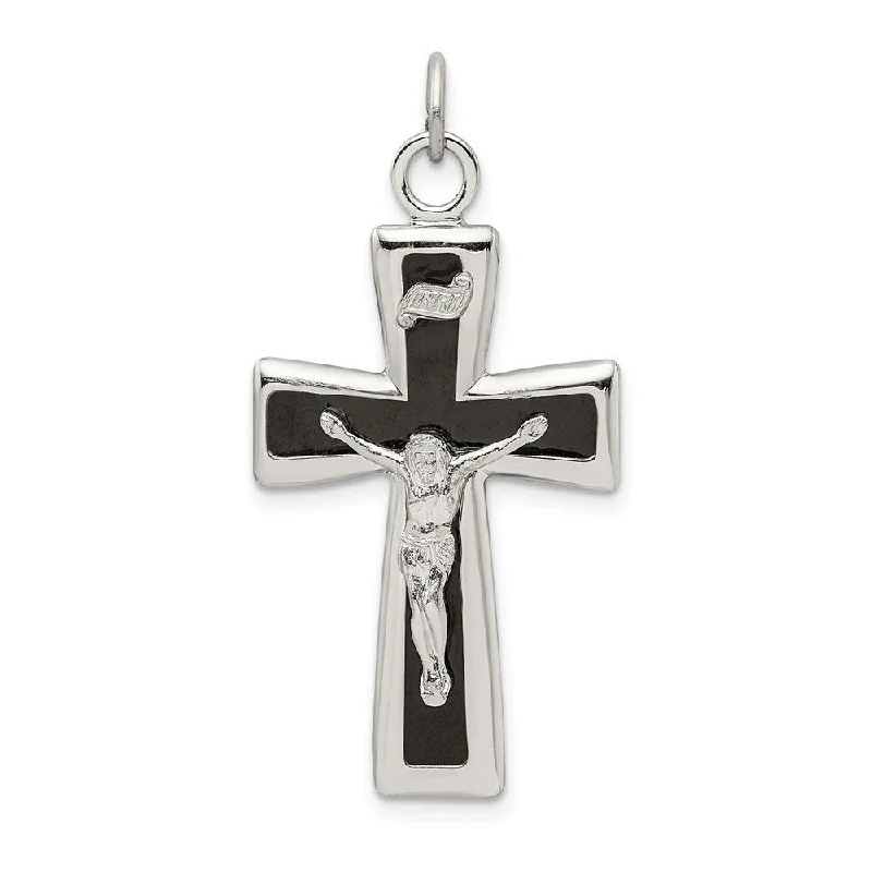 women’s pendant necklace with gemstone -Diamond2Deal 925 Sterling Silver Black Epoxy INRI Crucifix Pendant (L- 44.5 mm, W- 21.5 mm)