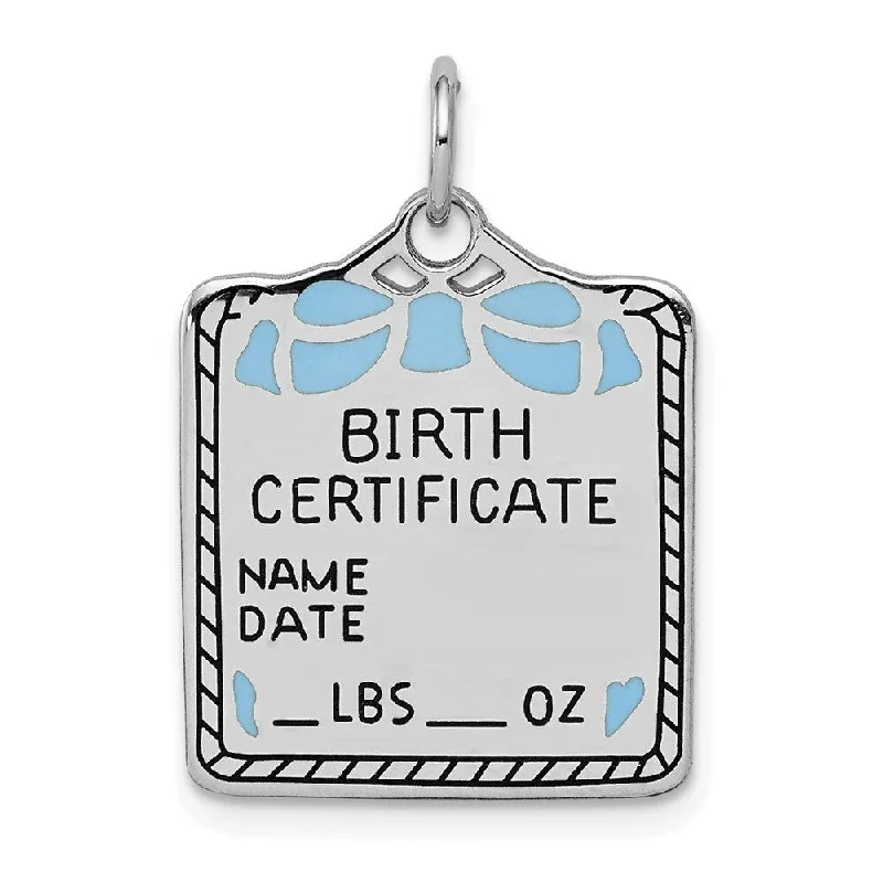 personalized diamond pendant necklace -Diamond2Deal 925 Sterling Silver Blue Birth Certificate Front Satin Back Pendant (L- 25 mm, W- 17 mm)