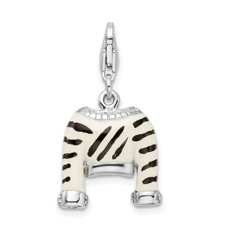 adjustable pendant necklace silver -Diamond2Deal 925 Sterling Silver CZ Polished Enamel Zebra Jacket Pendant w/Lobster Clasp (L- 37 mm, W- 15 mm)