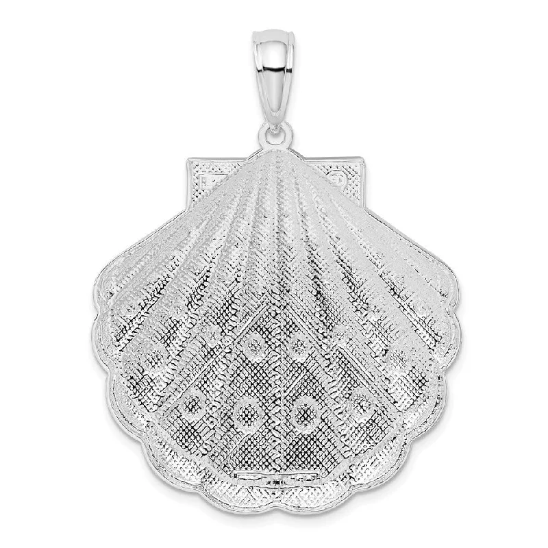 women’s custom bar pendant necklace -Diamond2Deal 925 Sterling Silver Diamond-cut Large Scallop Shell Pendant (L-47.5mm)