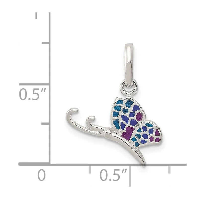 personalized pendant necklace for brides -Diamond2Deal 925 Sterling Silver Enameled Butterfly Pendant (L- 20 mm, W- 15 mm)