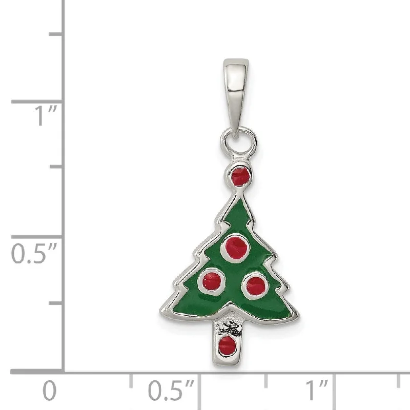 custom engraved pendant necklace gold -Diamond2Deal 925 Sterling Silver Enameled Christmas Tree Pendant (L- 25 mm, W- 10 mm)