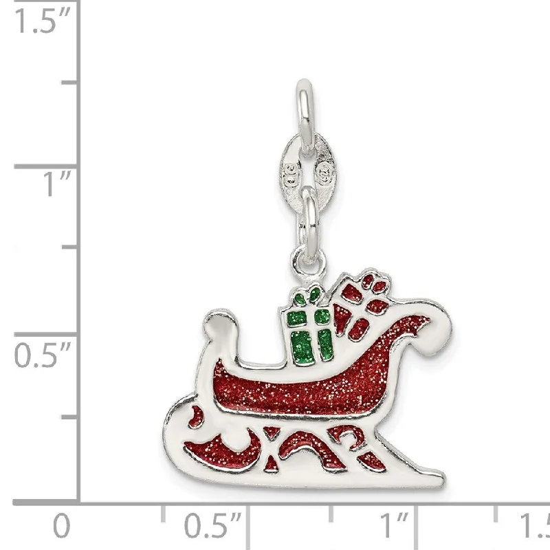 custom silver pendant necklace for men -Diamond2Deal 925 Sterling Silver Enameled Santa's Sled Pendant (L- 30 mm, W- 20 mm)