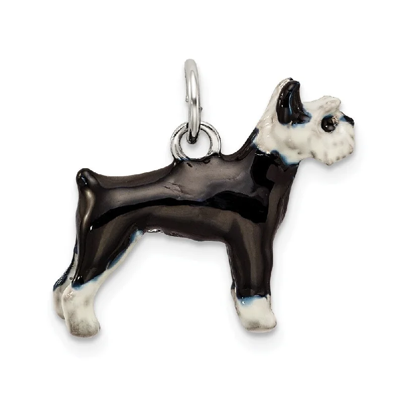 custom engraved silver pendant necklace -Diamond2Deal 925 Sterling Silver Enameled Schnauzer Pendant (L- 17 mm, W- 22 mm)