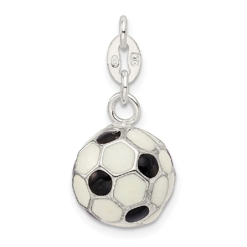 silver pendant necklace with gemstone gold -Diamond2Deal 925 Sterling Silver Enameled Soccer Ball Pendant (L- 20 mm, W- 10 mm)