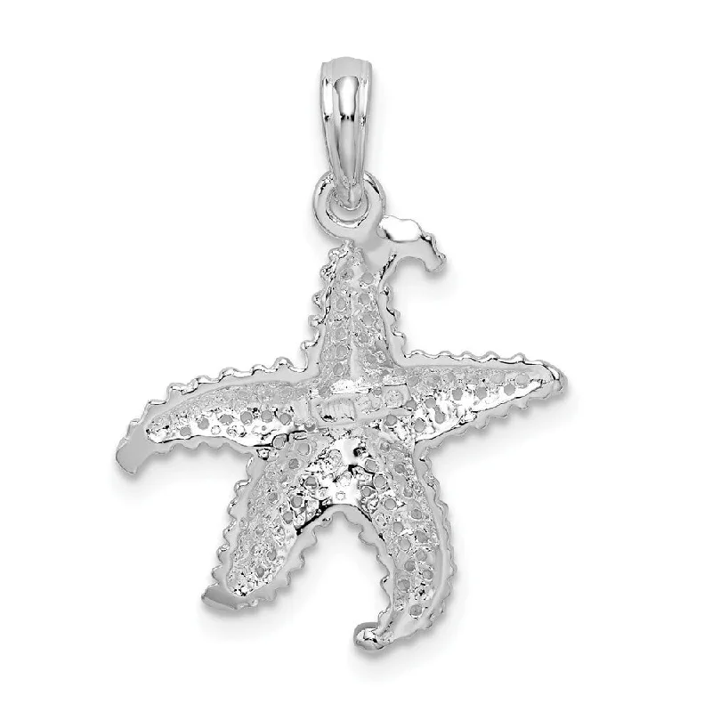 women’s gemstone pendant necklace gold -Diamond2Deal 925 Sterling Silver Pierced Starfish Pendant (L-24.92mm)