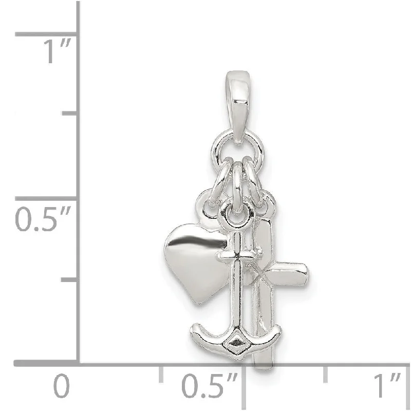 heart-shaped gemstone pendant necklace -Diamond2Deal 925 Sterling Silver Polished Anchor Heart and Cross Pendant (L- 24 mm, W- 16 mm)