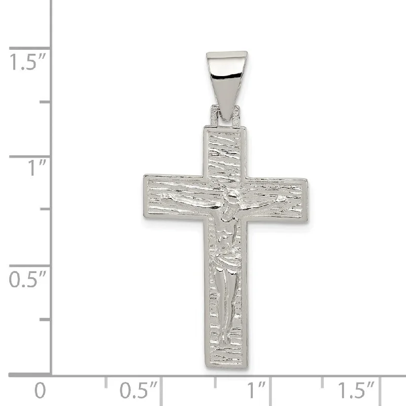 sterling silver moonstone pendant necklace -Diamond2Deal 925 Sterling Silver Polished and Textured Crucifix Pendant