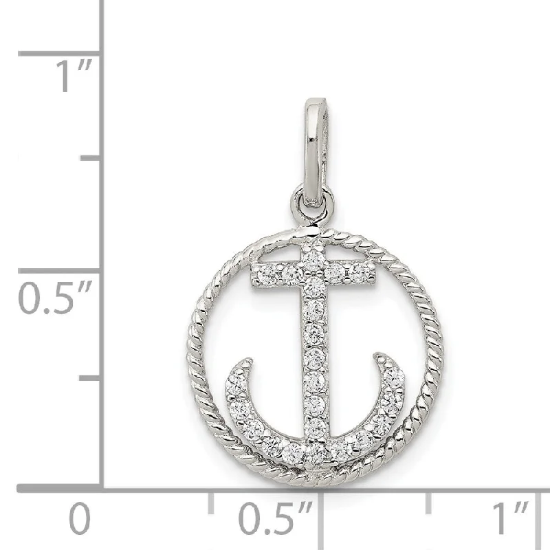 custom silver moon pendant necklace -Diamond2Deal 925 Sterling Silver Polished CZ Anchor Pendant