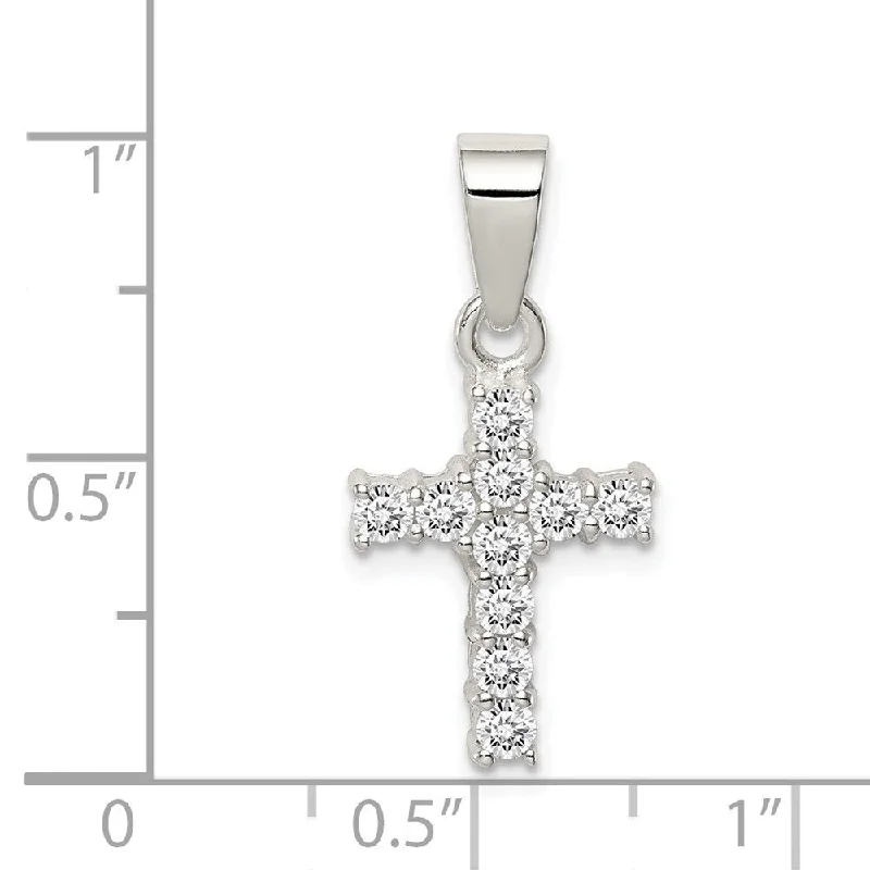 custom gemstone pendant for women -Diamond2Deal 925 Sterling Silver Polished CZ Cross Pendant