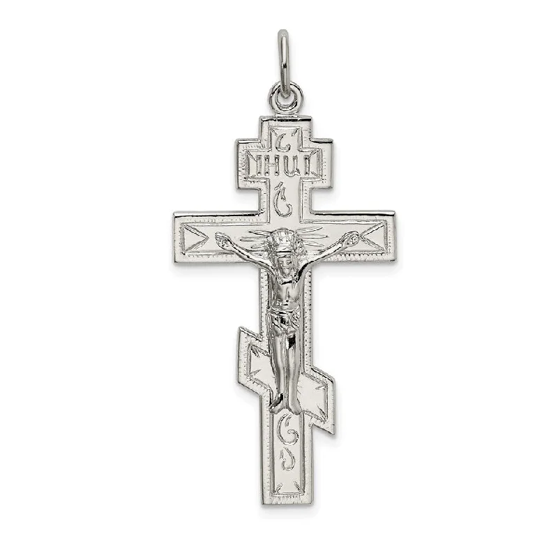 dainty moonstone pendant necklace gold -Diamond2Deal 925 Sterling Silver Polished Eastern Orthodox Cross Pendant (L- 40 mm, W- 21 mm)