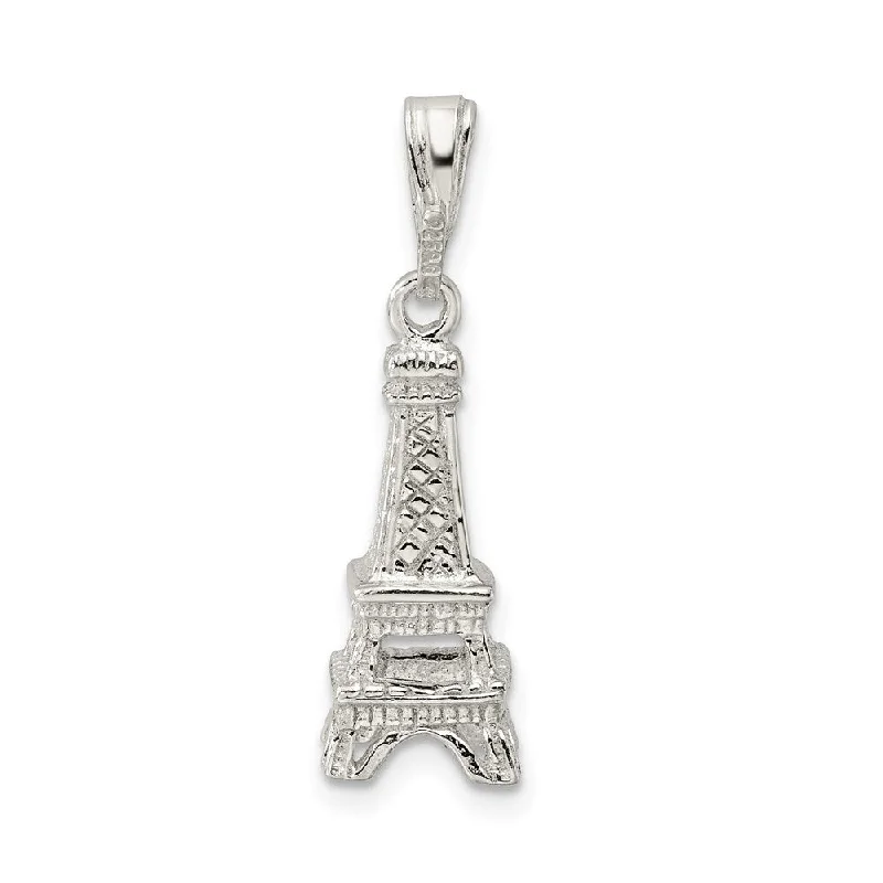 custom photo pendant necklace silver -Diamond2Deal 925 Sterling Silver Polished Eiffel Tower Pendant