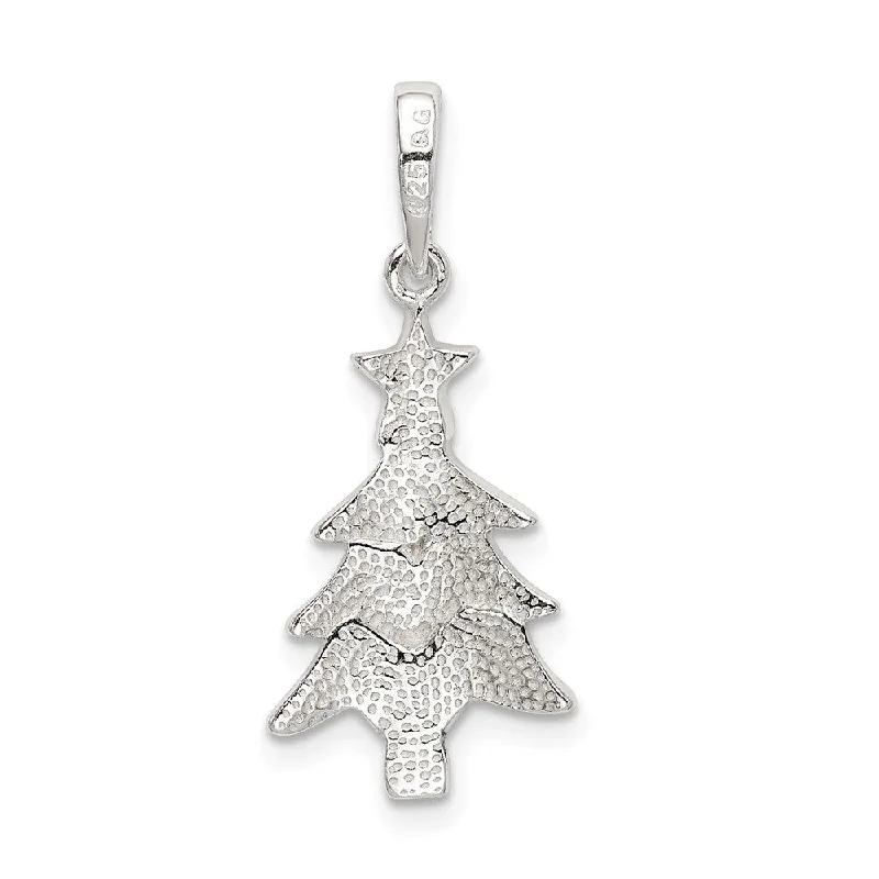 simple bar pendant necklace silver -Diamond2Deal 925 Sterling Silver Polished Enameled Christmas Tree Pendant (L- 28 mm, W- 12 mm)