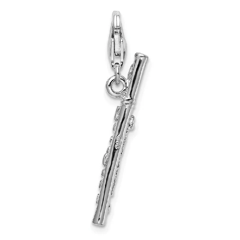 gold and crystal pendant necklace -Diamond2Deal 925 Sterling Silver Polished Flute Lobster Clasp Pendant (L- 41 mm, W- 9 mm)