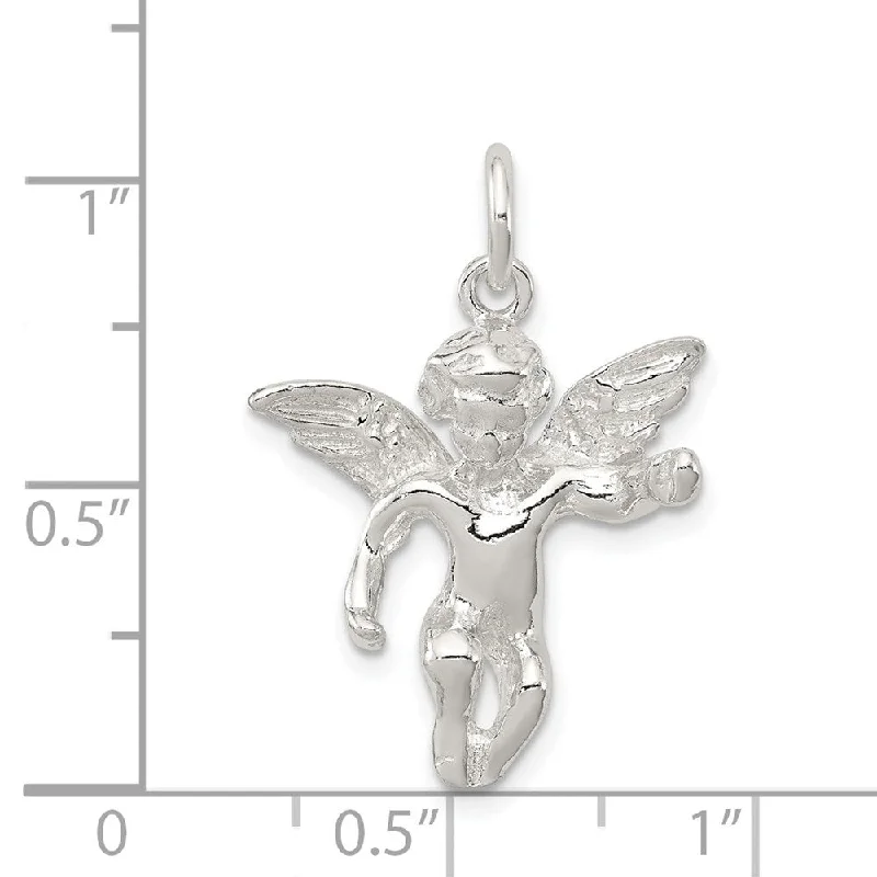 engraved silver bar pendant necklace -Diamond2Deal 925 Sterling Silver Polished Full Angel Figure 3-D Pendant