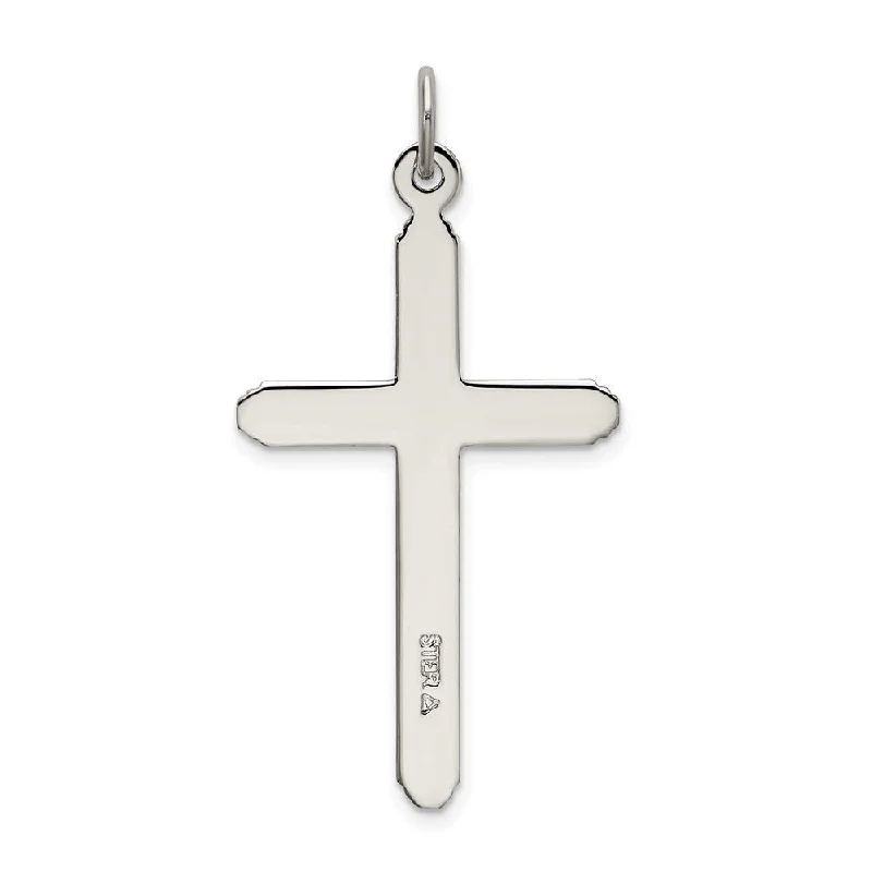 engraved moonstone pendant necklace -Diamond2Deal 925 Sterling Silver Polished Grooved Cross Pendant (L- 38.2 mm, W- 22 mm)