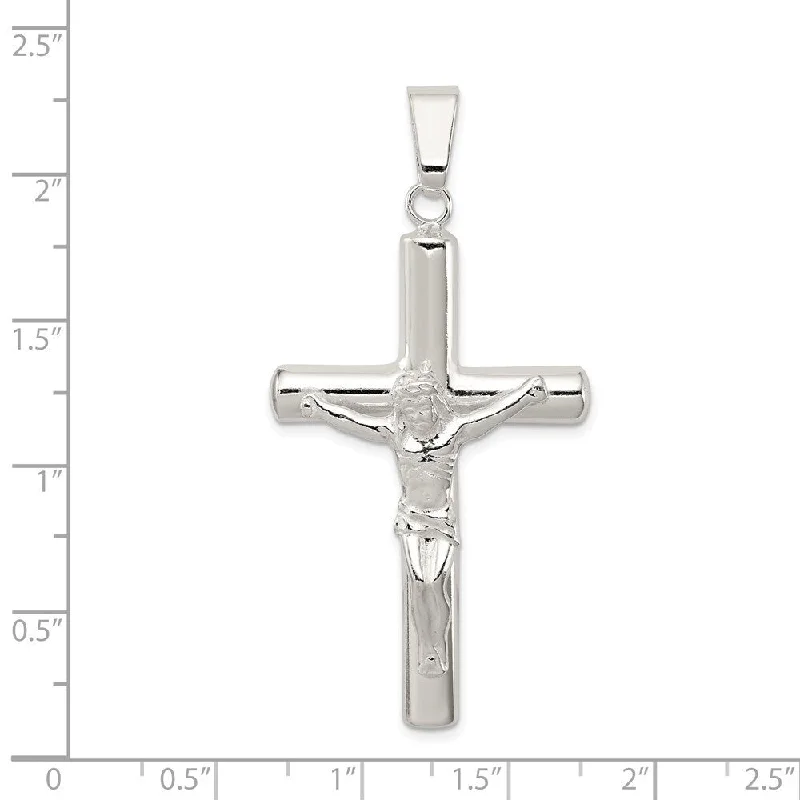 silver pendant necklace with charm gold -Diamond2Deal 925 Sterling Silver Polished Hollow Crucifix Cross Pendant (L- 56 mm, W- 27.5 mm)