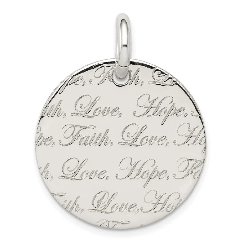 engraved gemstone pendant necklace gold -Diamond2Deal 925 Sterling Silver Polished "LoveHopeFaith" Engraved Pendant