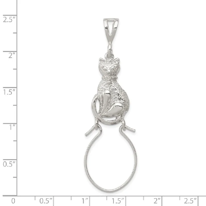 women’s personalized birthstone pendant -Diamond2Deal 925 Sterling Silver Polished Sitting Cat Charm Holder Pendant