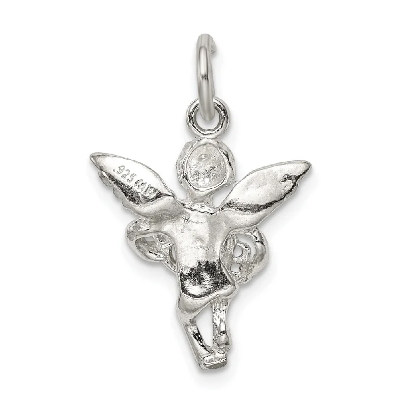 silver gemstone pendant necklace gold -Diamond2Deal 925 Sterling Silver Polished Textured Angel Love Pendant