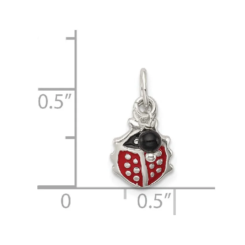 engraved moonstone pendant necklace -Diamond2Deal 925 Sterling Silver Red Enameled Ladybug Bead Pendant (L- 15 mm, W- 10 mm)