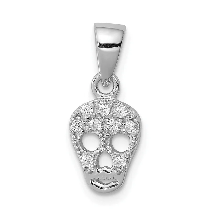 gold heart pendant necklace with initial -Diamond2Deal 925 Sterling Silver Rhodium-plated Cubic Zirconia Skull Pendant